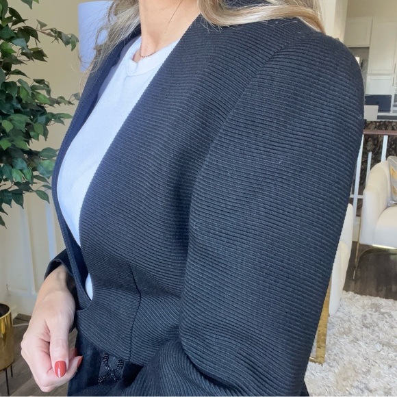 ALMA Couture Black Fitted Peplum Beaded Blazer Cocktail Jacket Velvet Holidays L - Picture 4 of 16